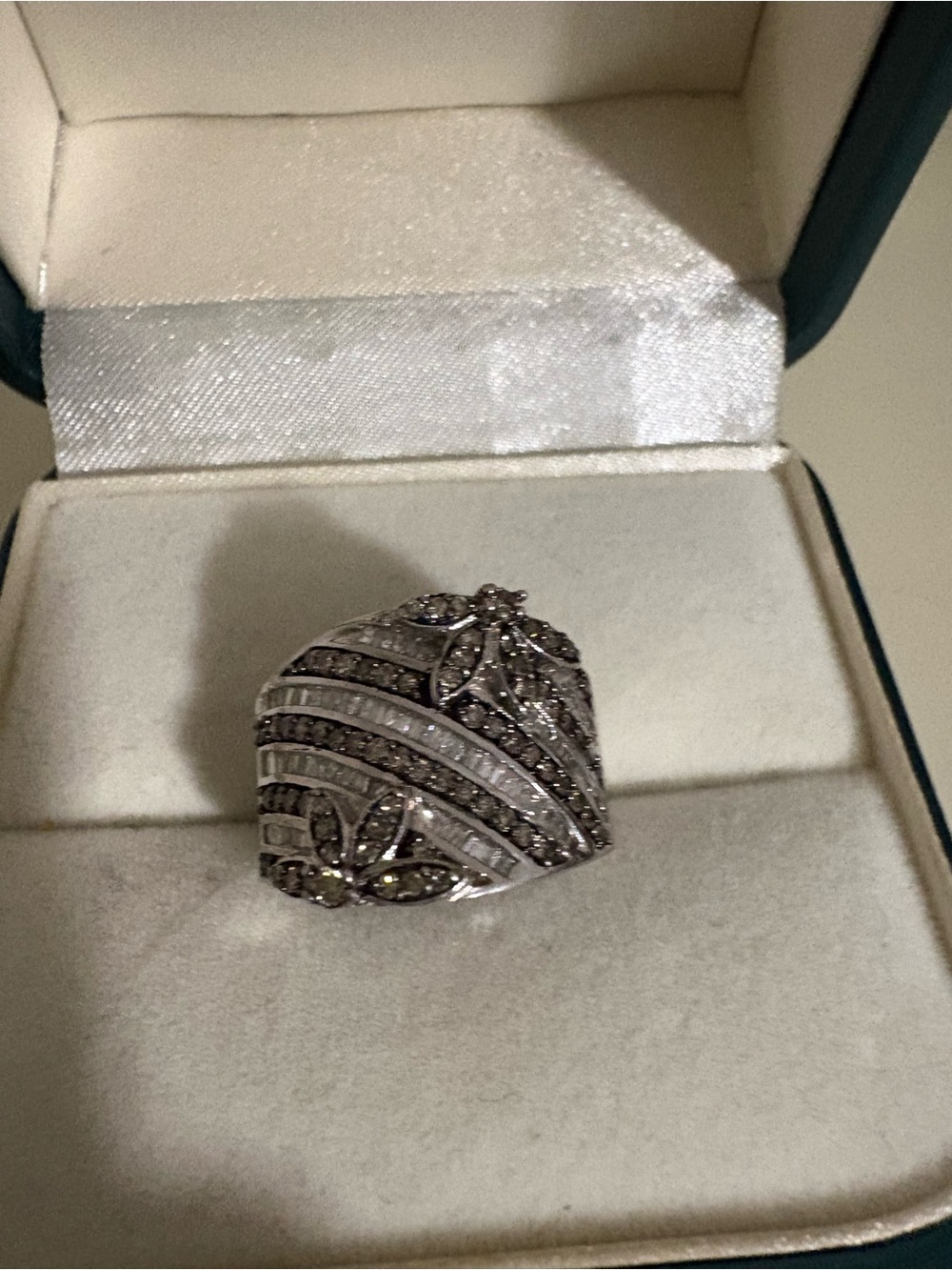 Sterling Silver  chocolate and vanilla diamond Floral Statement Ring - Silver